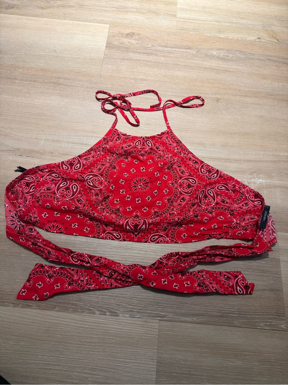 Forever 21 Red Bandana-Print Halter Crop Top